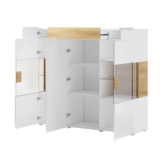 Torino High Gloss Display Cabinet 2 Doors In White Oak With LED