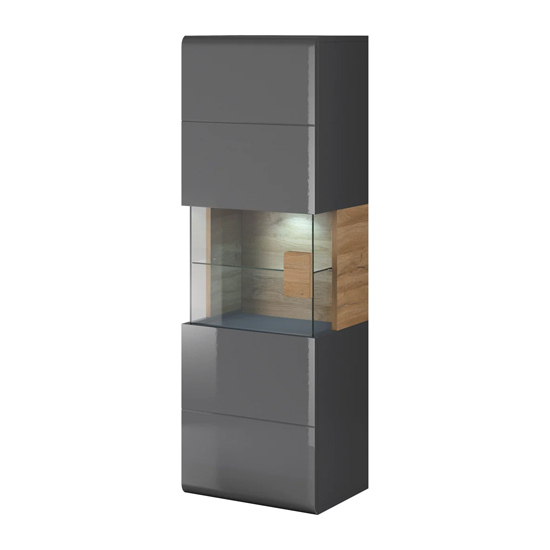 Torino High Gloss Display Cabinet Wall In Grey Oak With LED