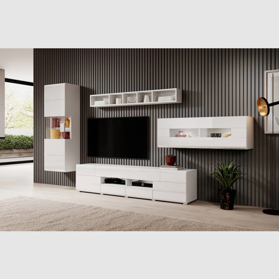 Torino High Gloss Display Cabinet Wall In White With LED