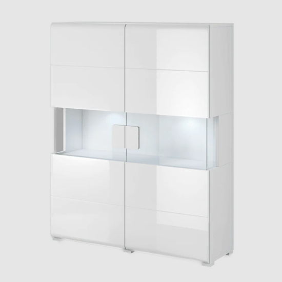 Torino High Gloss Highboard With 2 Doors In White And LED