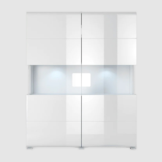 Torino High Gloss Highboard With 2 Doors In White And LED