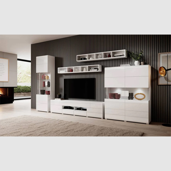 Torino High Gloss Highboard With 2 Doors In White And LED