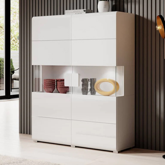 Product photograph of Torino High Gloss Highboard With 2 Doors In White And Led from Furniture in Fashion