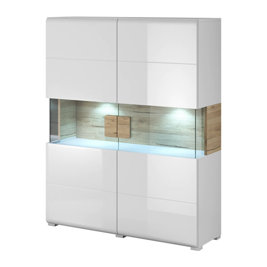 Product photograph of Torino High Gloss Highboard With 2 Doors In White Oak And Led from Furniture in Fashion