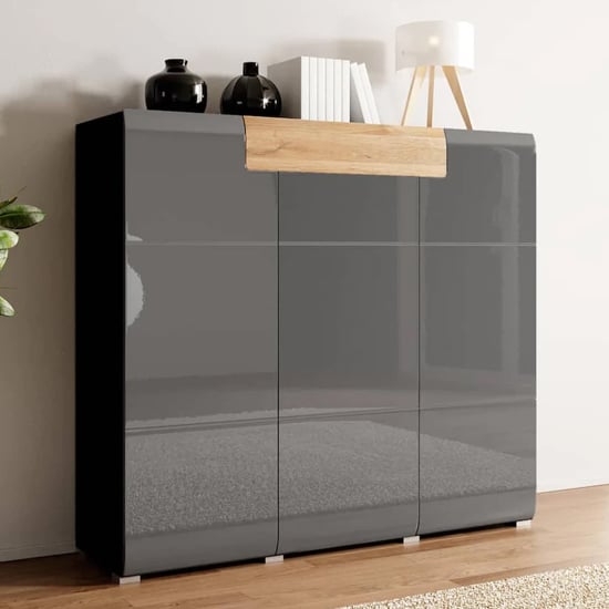 Read more about Torino high gloss sideboard 3 doors in grey and san remo oak