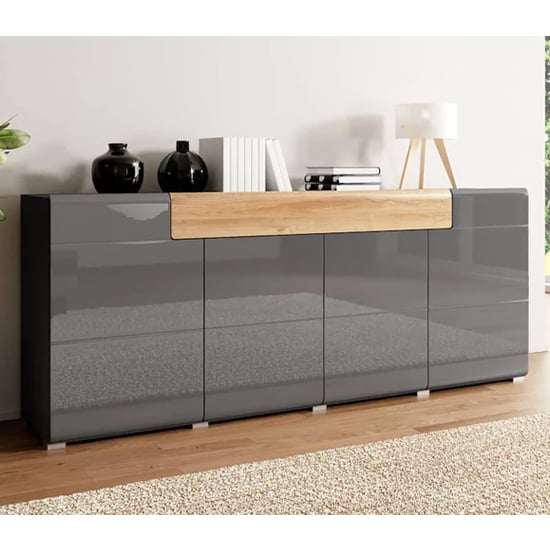 Read more about Torino high gloss sideboard 4 doors in grey and san remo oak