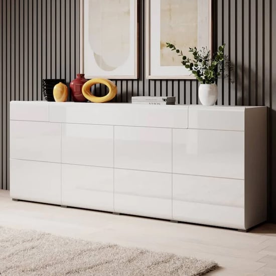 Product photograph of Torino High Gloss Sideboard With 4 Doors In White from Furniture in Fashion