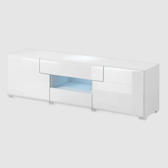 Torino High Gloss TV Stand In White With LED