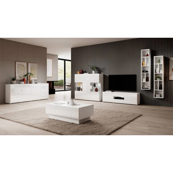 Torino High Gloss TV Stand In White With LED