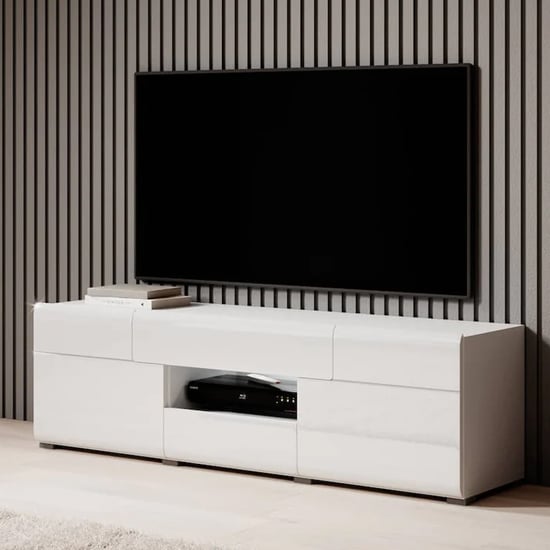 Torino High Gloss TV Stand In White With LED