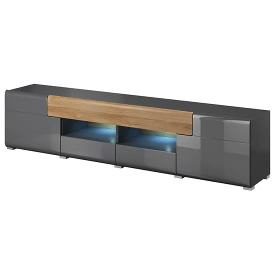 Torino High Gloss TV Stand Wide In Grey And San Remo Oak And LED