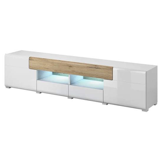 Torino High Gloss TV Stand Wide In White And San Remo Oak And LED