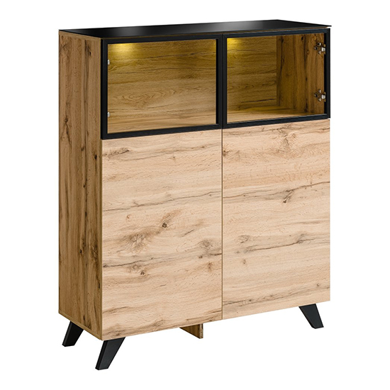 Torino Wooden Living Room Furniture Set In Wotan Oak With LED