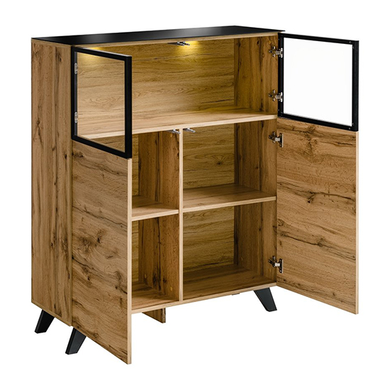Torino Wooden Living Room Furniture Set In Wotan Oak With LED