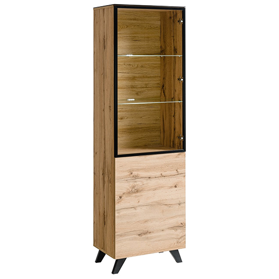 Torino Wooden Living Room Furniture Set In Wotan Oak With LED