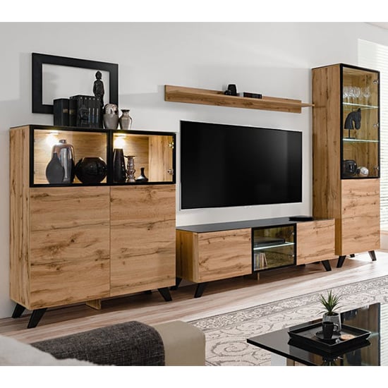Read more about Torino wooden living room furniture set in wotan oak with led