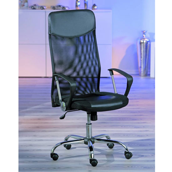 Torino Polyurethane Office Chair In Black With Arms