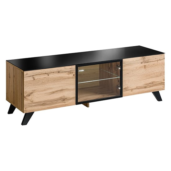 Torino Wooden TV Stand With 3 Doors In Wotan Oak And LED