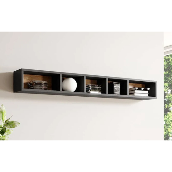 Read more about Torino wooden wall shelf in matt grey and san remo oak