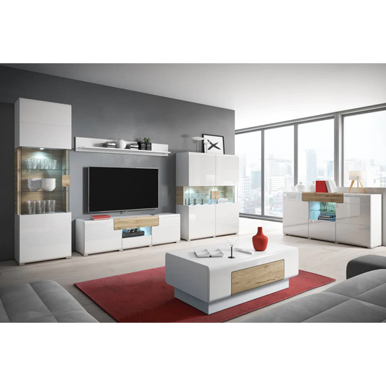 Torino Wooden Wall Shelf In Matt White And San Remo Oak