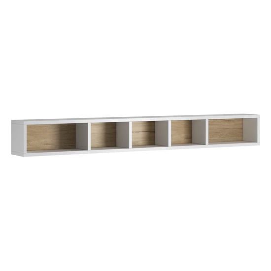 Product photograph of Torino Wooden Wall Shelf In Matt White And San Remo Oak from Furniture in Fashion