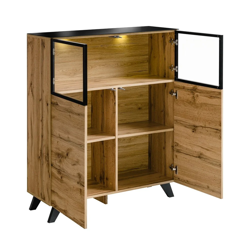 Torino Wooden Display Cabinet With 4 Doors In Wotan Oak