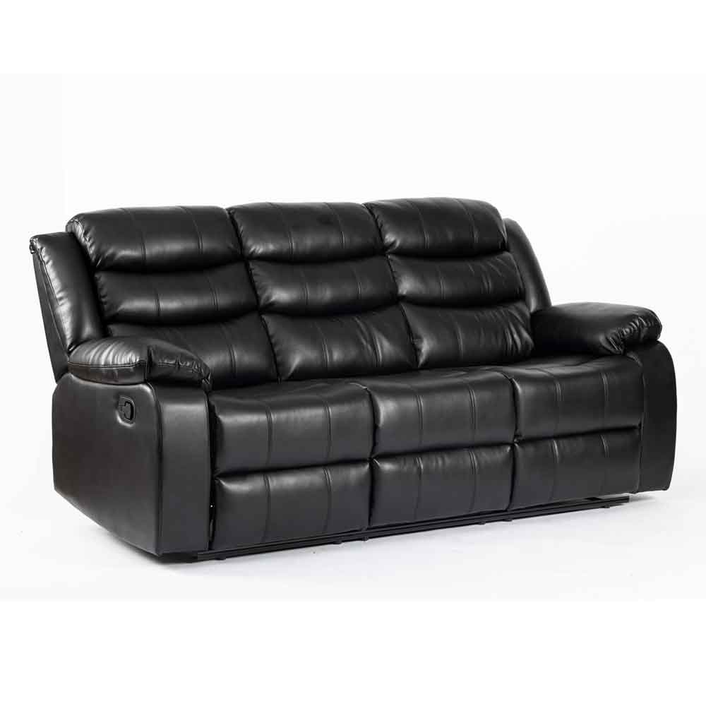 Torlix Faux Leather Recliner 3 Seater Sofa in Black