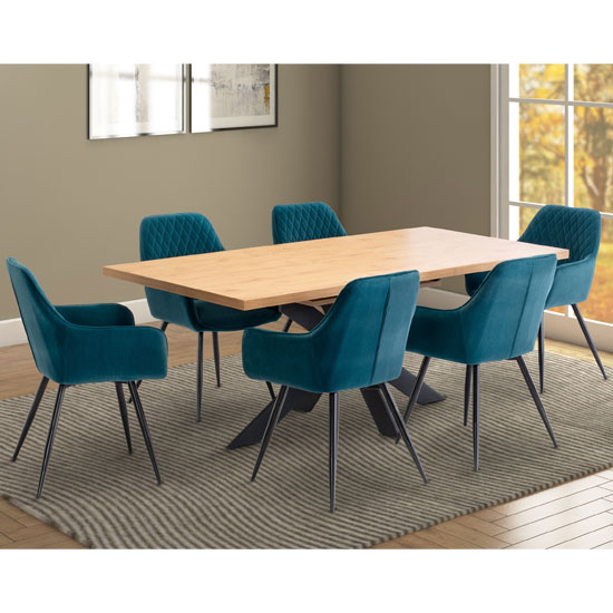 Toronto Extending Dining Set In Oak With 6 Teal Toronto Chairs