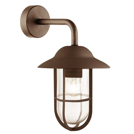 Photo of Toronto outdoor clear glass wall light in rust brown