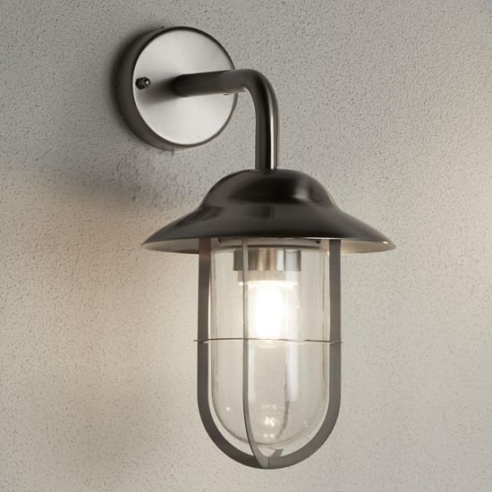 Product photograph of Toronto Outdoor Clear Glass Wall Light In Satin Silver from Furniture in Fashion
