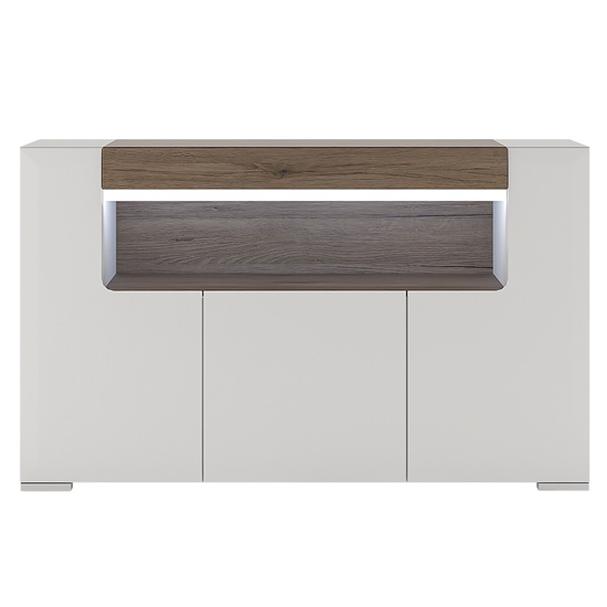Tortola LED Wooden Sideboard In Oak And White Gloss With 3 Doors_2