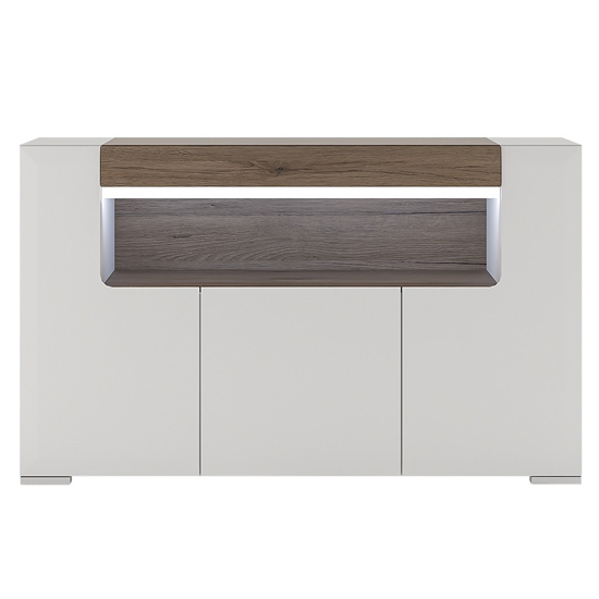 Tortola LED Wooden Sideboard In Oak And White Gloss With 3 Doors