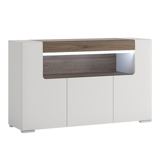 Tortola LED Wooden Sideboard In Oak And White Gloss With 3 Doors_3