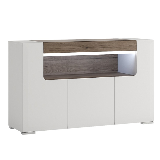 Tortola LED Wooden Sideboard In Oak And White Gloss With 3 Doors