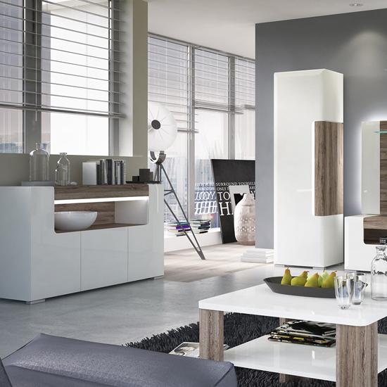 Tortola LED Wooden Sideboard In Oak And White Gloss With 3 Doors