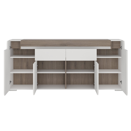 Tortola LED Wooden Sideboard In Oak And White Gloss With 4 Doors