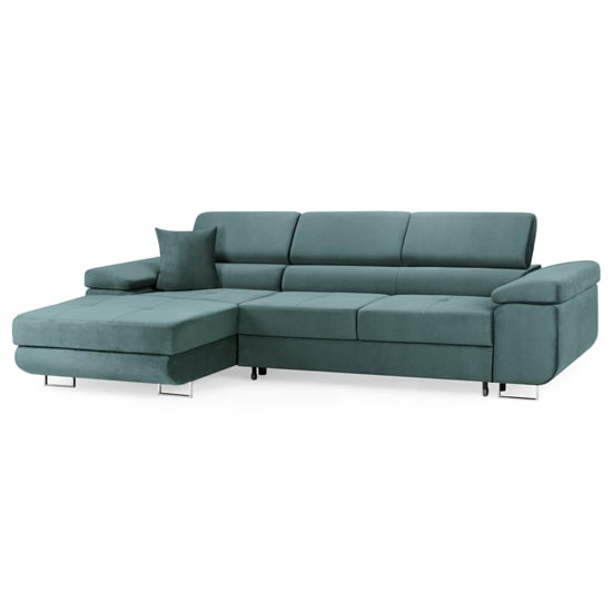 Product photograph of Torrez Plush Velvet Corner Sofa Bed Left Hand In Teal from Furniture in Fashion