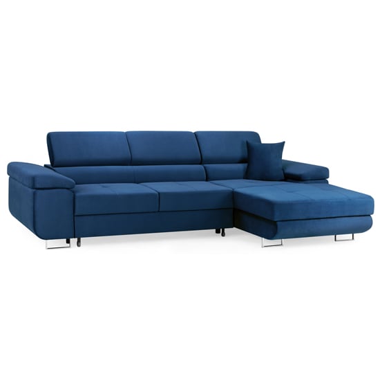 Product photograph of Torrez Plush Velvet Corner Sofa Bed Right Hand In Blue from Furniture in Fashion