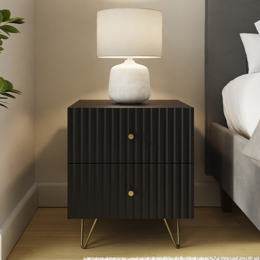 Torrington Wooden Bedside Cabinet with 2 Drawers in Black