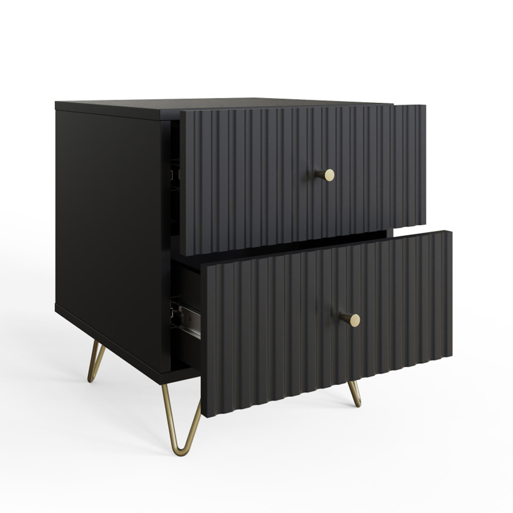 Torrington Wooden Bedside Cabinet with 2 Drawers in Black