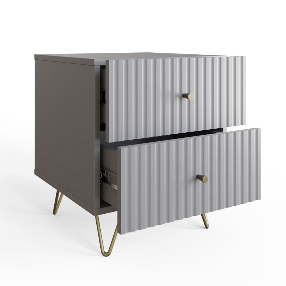 Torrington Wooden Bedside Cabinet with 2 Drawers in Grey