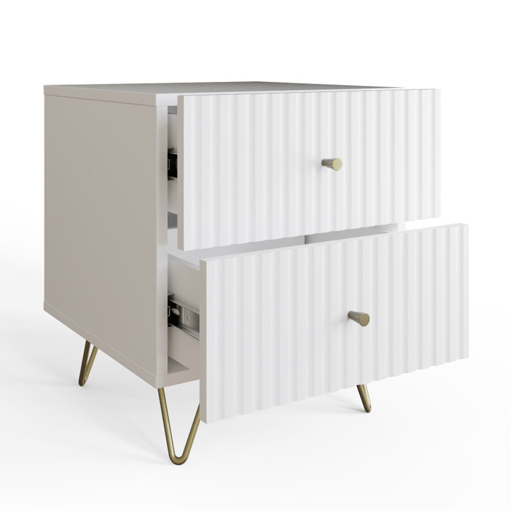 Torrington Wooden Bedside Cabinet with 2 Drawers in White
