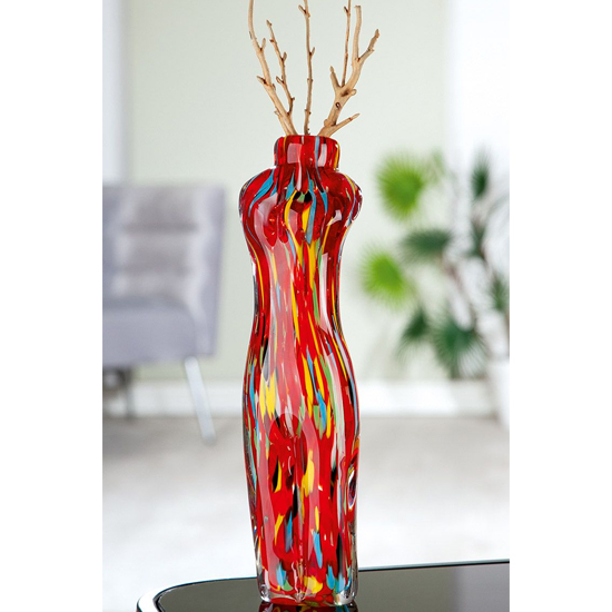 Torso Glass Decorative Vase In Red And Multicolor thumbnail