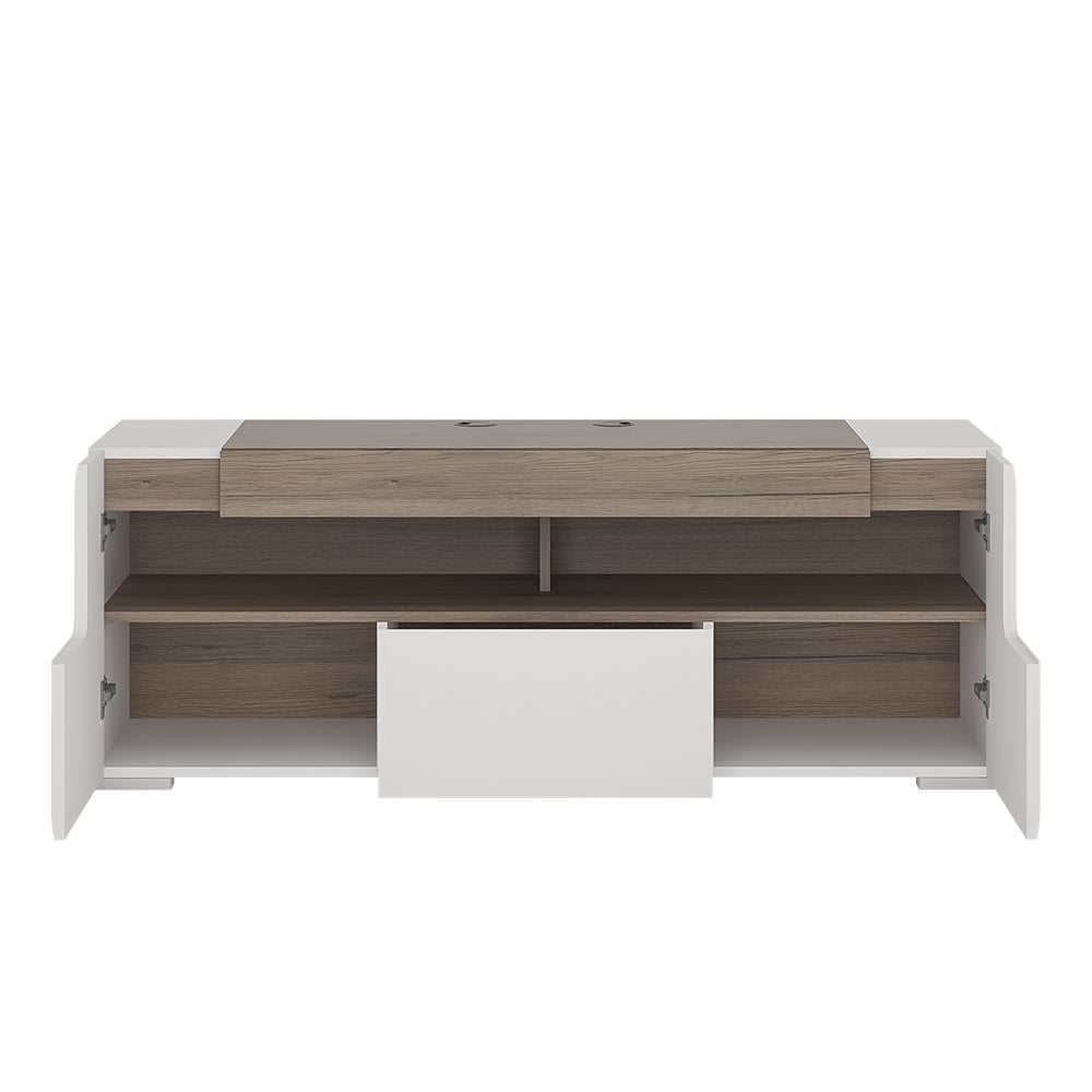 Tortola High Gloss TV Stand With 2 Doors In White And Oak