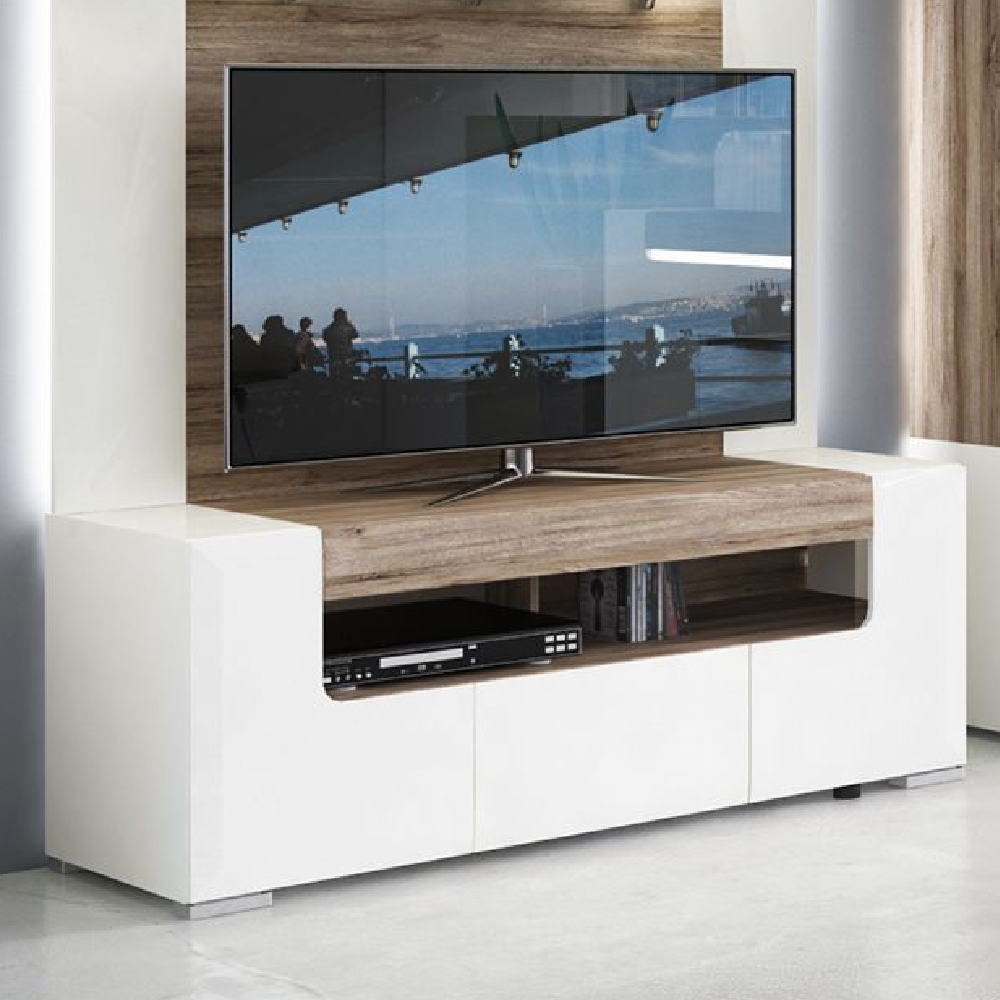 Read more about Tortola high gloss tv stand with 2 doors in white and oak