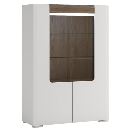 Tortola LED Low Wooden Display Cabinet In Oak And White Gloss_2