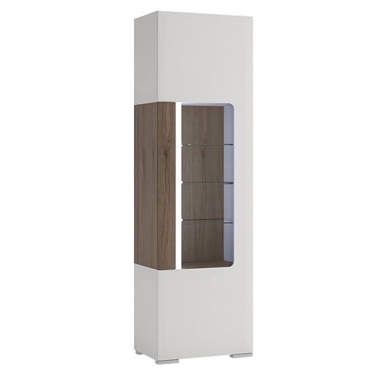 Tortola LED Tall Wooden Display Cabinet In Oak And White Gloss_2