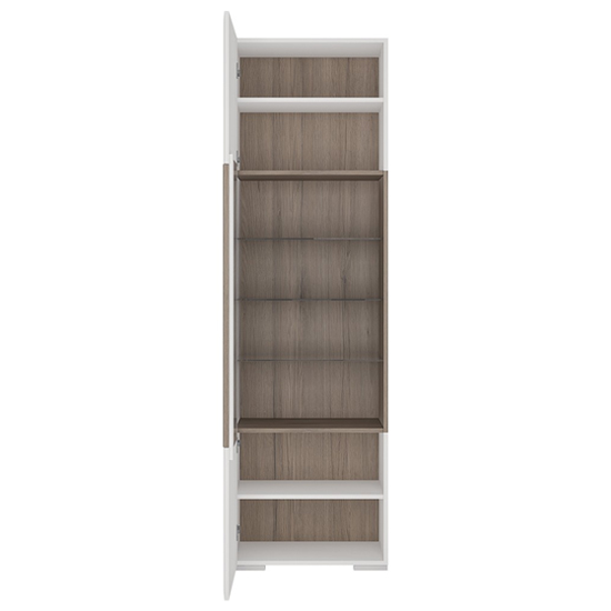 Tortola LED Tall Wooden Display Cabinet In Oak And White Gloss