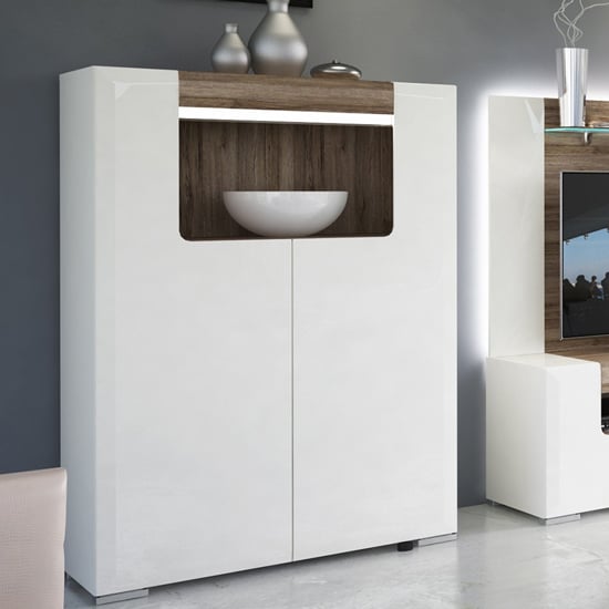 Tortola LED Wooden Display Cabinet In Oak And White Gloss_1