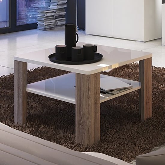 Product photograph of Tortola Square Wooden Coffee Table In Oak And White from Furniture in Fashion